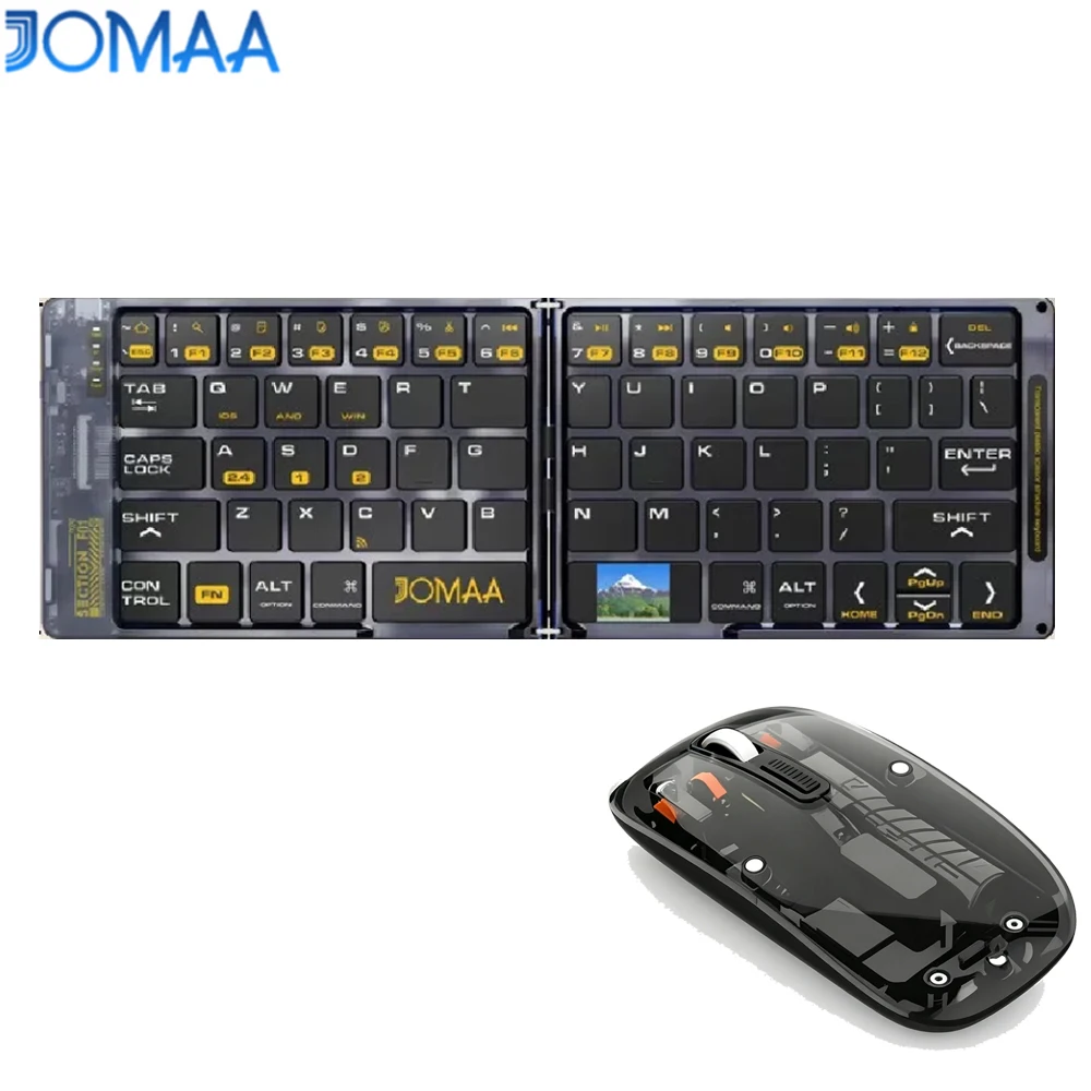 JOMAA Spagna Set Tastiera e Mouse Wireless Pieghevole Bluetooth Ricaricabile per iPad Laptop Set Tastiera USB per Desktop