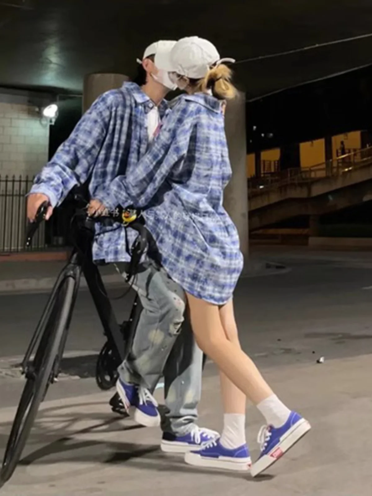 

Blue Plaid Long Sve Men's irt Spring Autumn American Retro 2024 New Trendy Brand Couple Sle Outerwear Casual Loose Fit