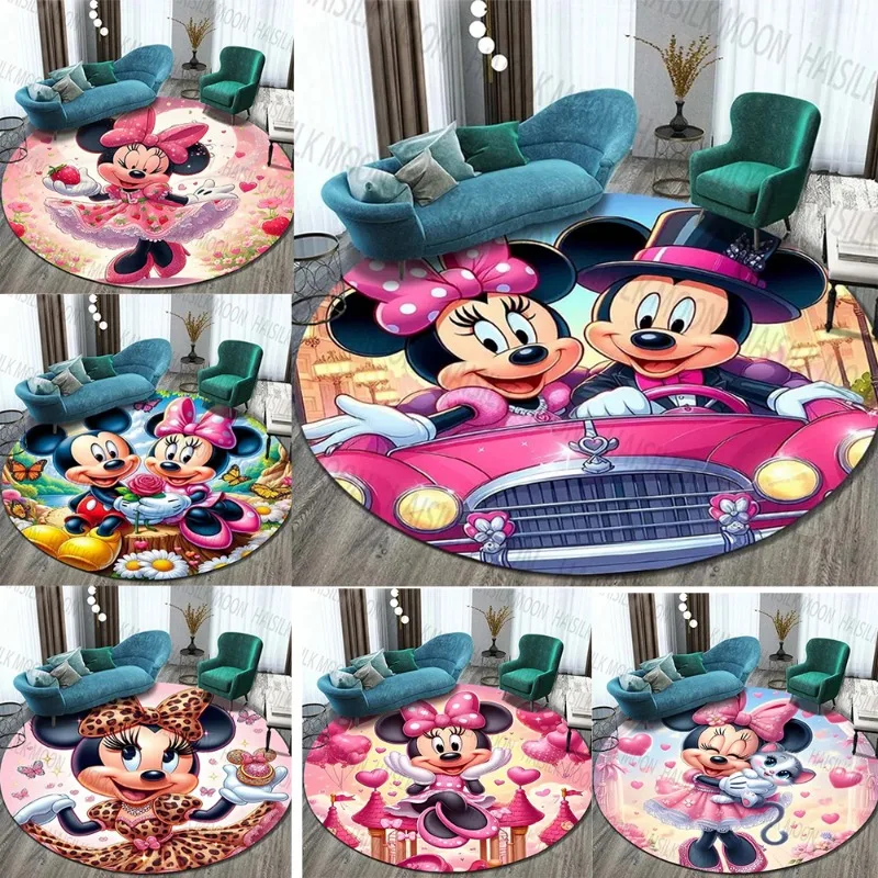 MINISO DISNEY Mickey Mouse Minnie Round Carpet Cute Rug Kids Play Cartoon Movie Living Room Bedroom Checkroom Study Floor Mats