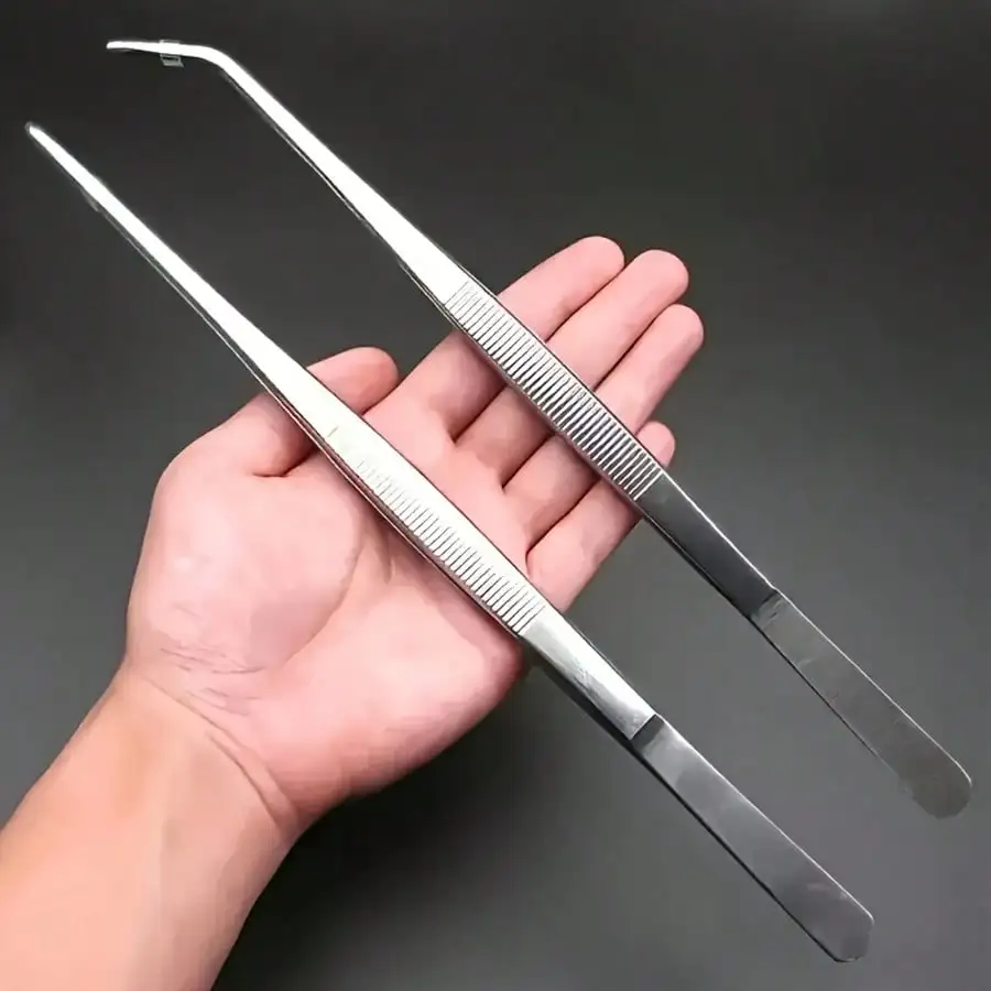 Precision Long Handle Dual Tips Tweezers Straight Curved Jewelry Electronic Lab Repair Home Office Gardening Craft Hand Tool