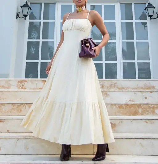 

Solid Color Sleeveless Vest Casual Dress for Summer Women with Square Collar and Waist Cinched A-Line Sleeveless Camisole Dress