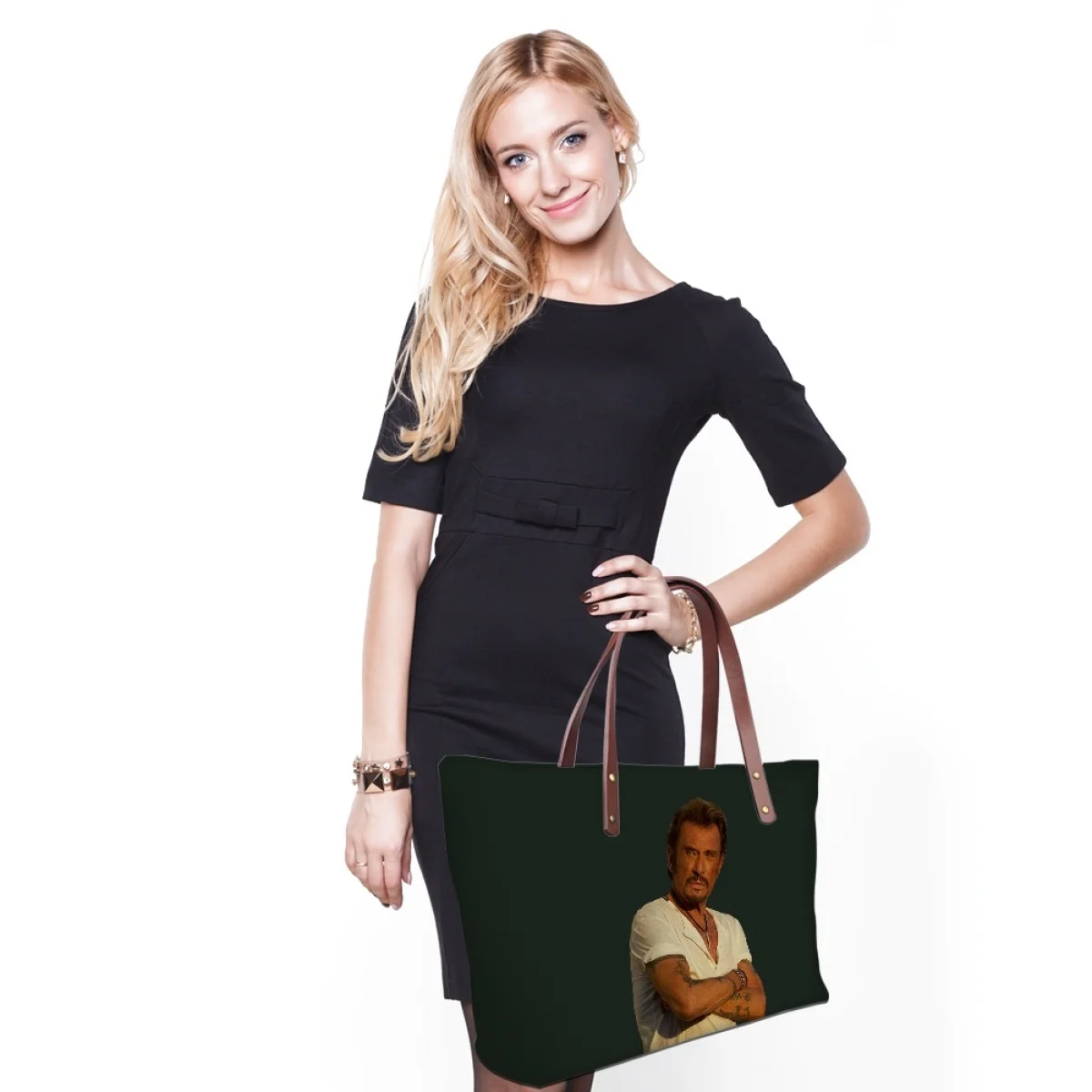 Johnny Hallyday Pattern for Women Cartoon Work Handbags Large Capacity  Travel Shoulder Bags PU Leather Carry Bag Custom Image