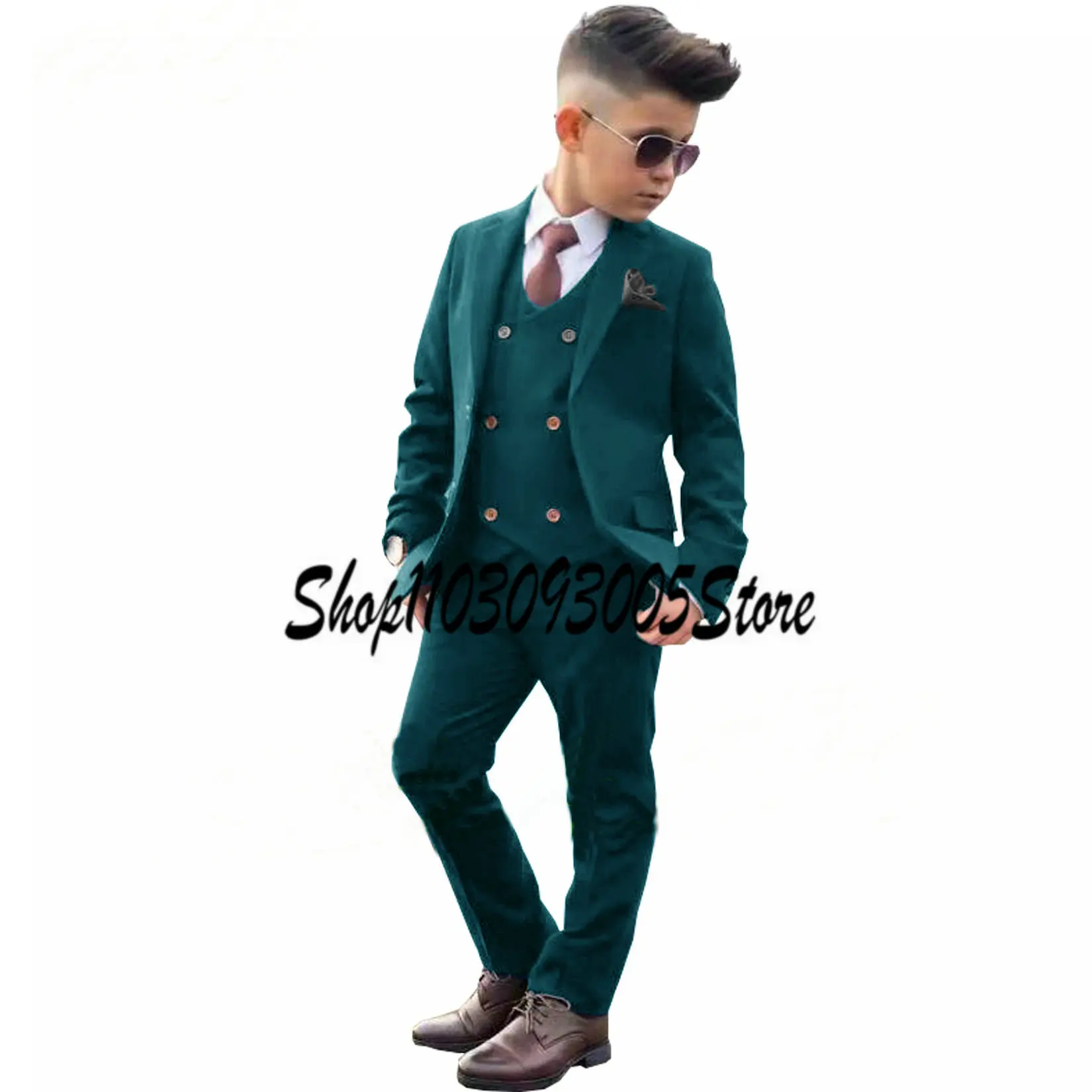 Casual Beige Boys Formal Suits Clothing Set Kids Coat Vest Pants 3Pcs Wedding Tuxedo Suit Children Blazer Party Costume