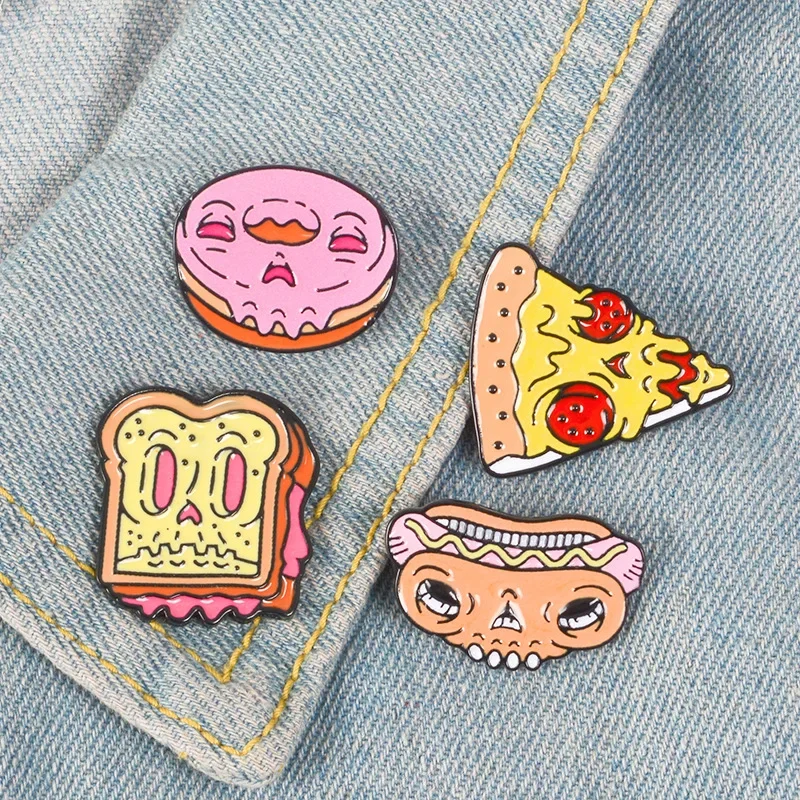 4pcs/set Cartoon Food Enamel Pin Pizza Hot Dog Sandwich Toast Donut Brooch Clothes Pin Badge Bag Lapel Jewelry Gift for Friends