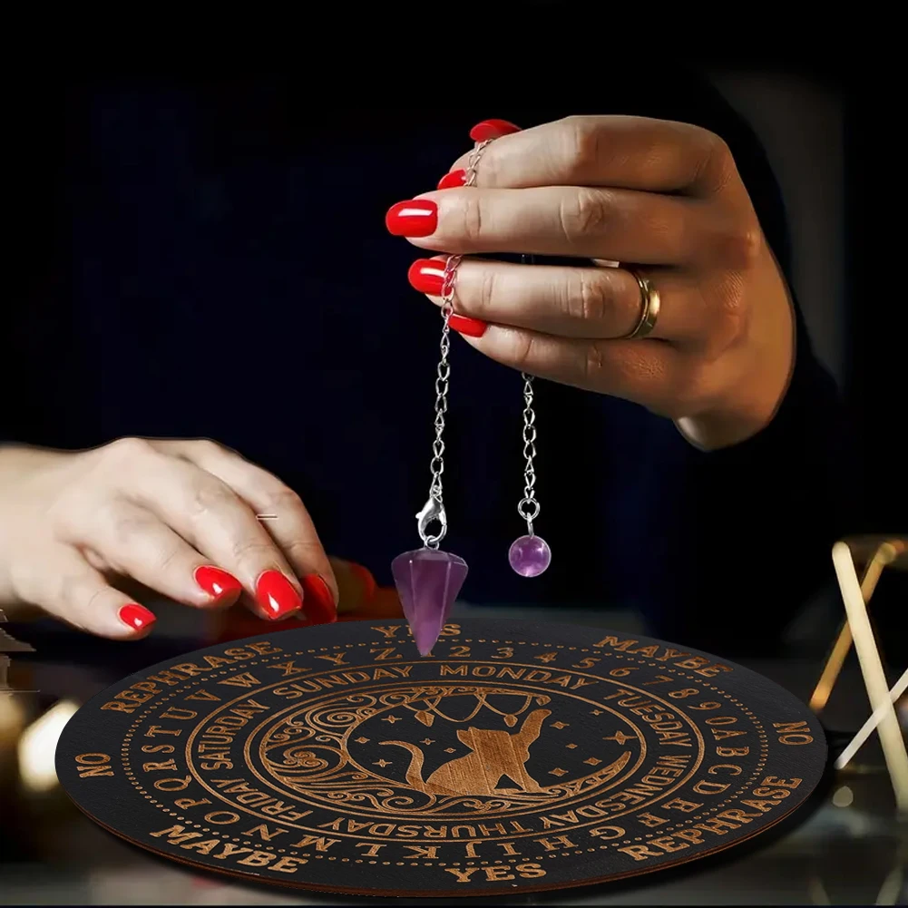 Wooden Pendulum Divination Board Moon Star Astrology Energy Carved Plate Meditation Dowsing Tool Metaphysical Altar Decor