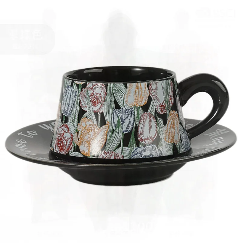 

Керамический набор кофейных чашек и блюдец, высококачественная окрашенная маслом кружка среднего стиля для послеобеденного чая, цветущий городский дизайн, подарочная коробка в комплекте