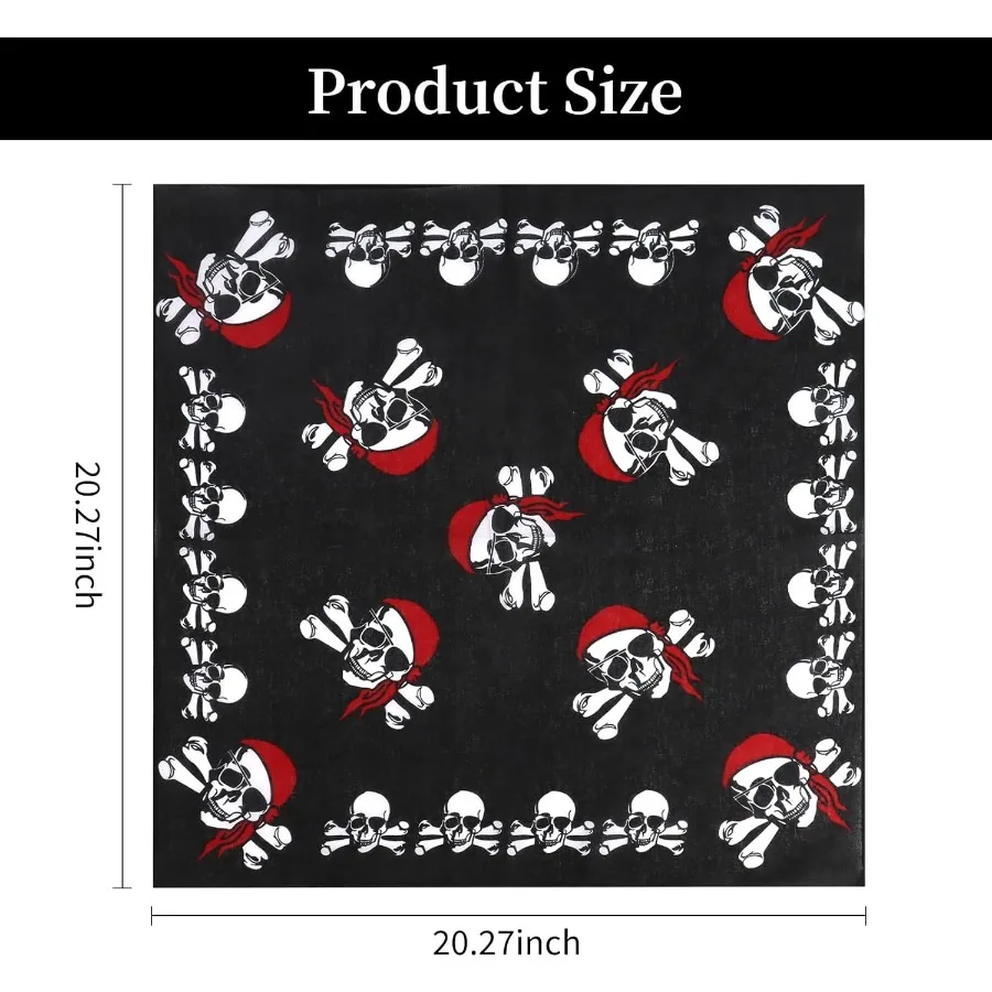 100 قطن باندانا قرصان للرجال - منديل بتصميم جمجمة لحفلات القراصنة وعصابة رأس رياضية للمغامرة الخارجية كاجوال