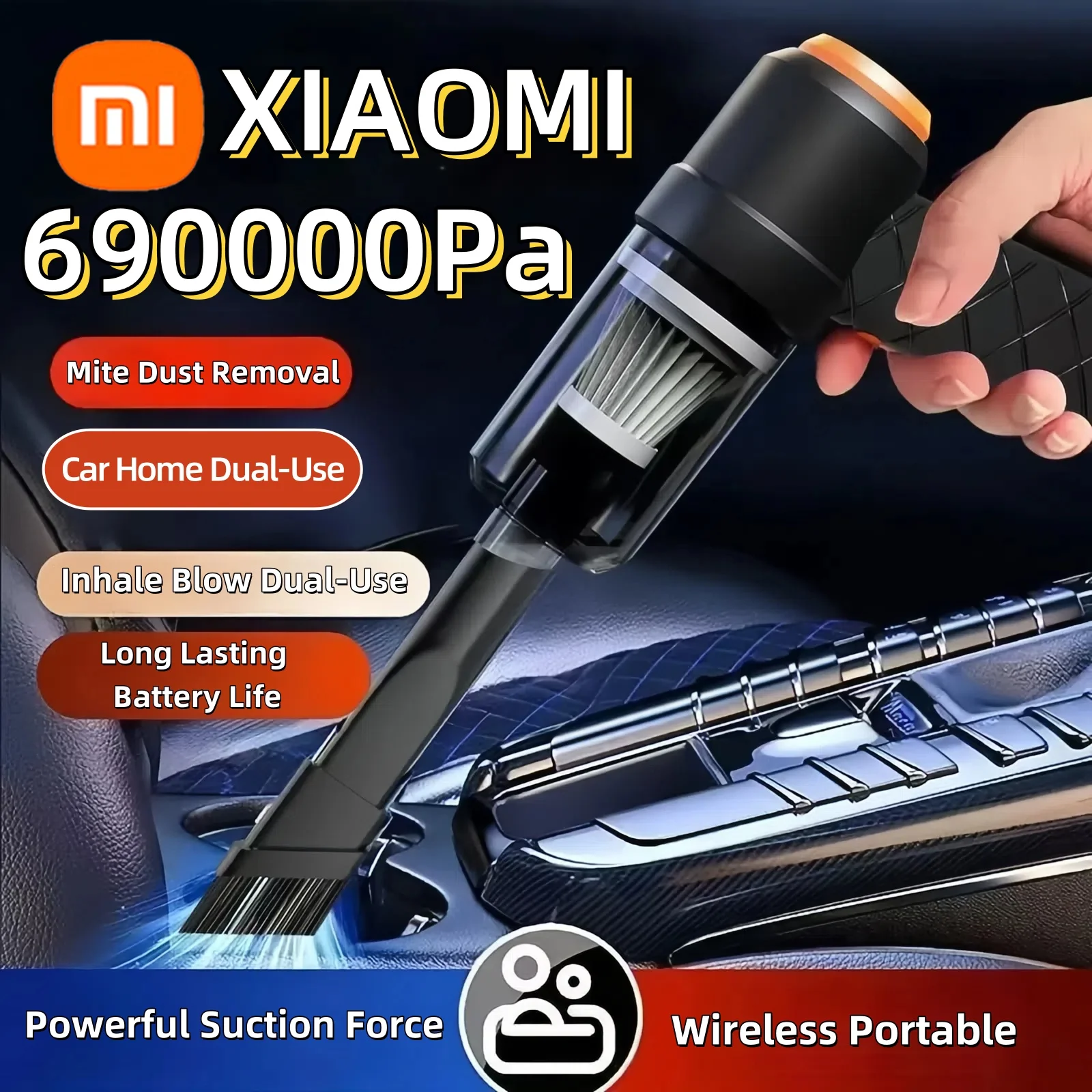 

Xiaomi 690000Pa Car Vacuum Cleaner Wireless 1200mah 120W High-power Vacuum Cordless Handheld Auto Portabale Vacuum Cleaner