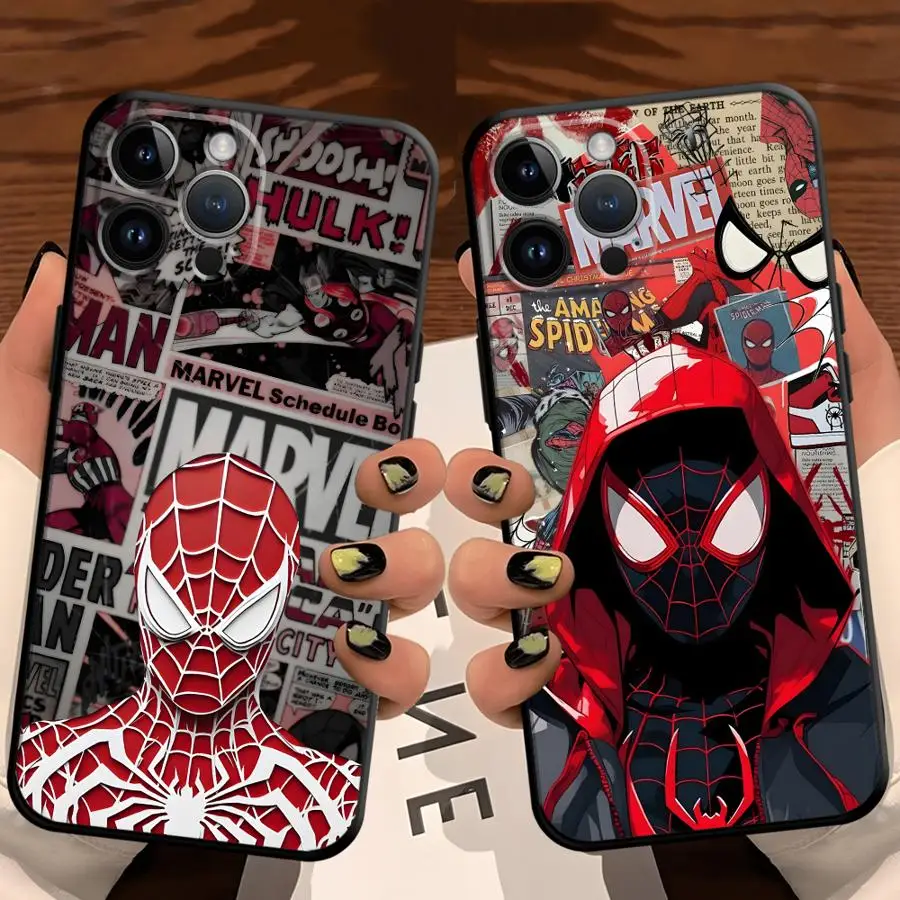 Case for iPhone 17 Pro Max Air X XR XS 16 Plus 16e 12 13 Mini 11 15 Pro 7 8 SE 6 6S 14 Black Soft Phone Cover Marvel Spider Man