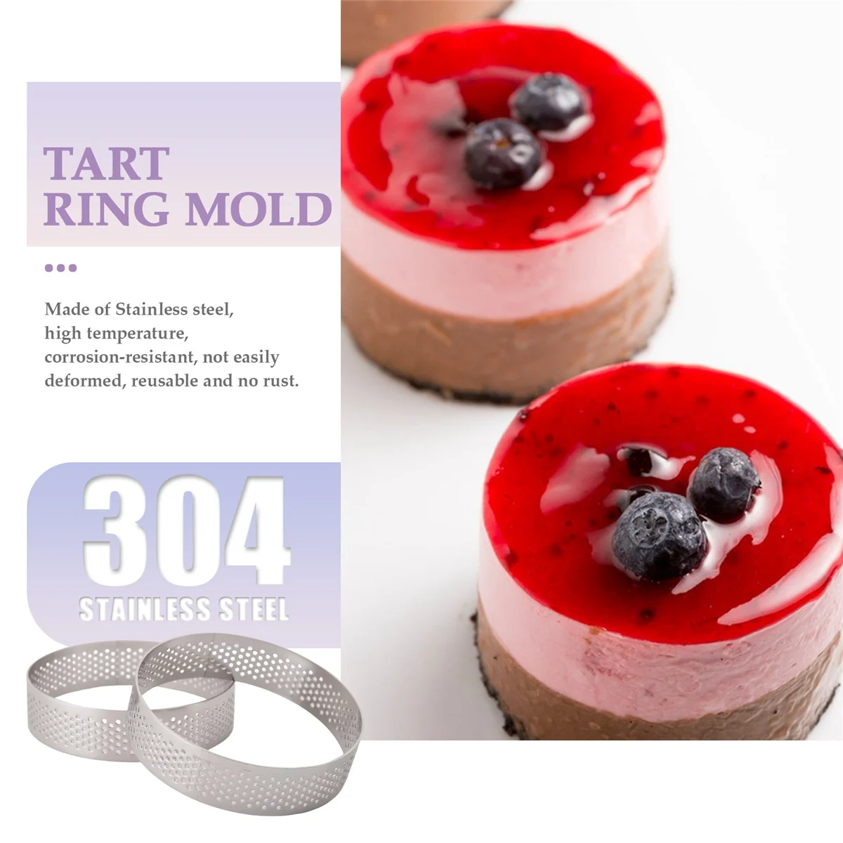 20Pcs Circular Tart Rings with Holes Fruit Pie Quiches Cake Mousse Kitchen Baking Mould Perforated Cake Mousse Ring 8cm