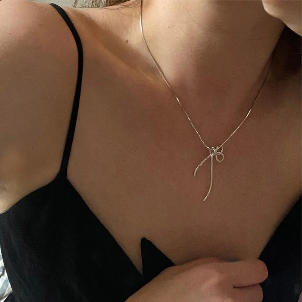 Bow Necklace For Women 2024 Hot Style Fashion Gold Color Stainless Zircon Bow-knot Pendant Choker Waterproof Jewelry Party Gift