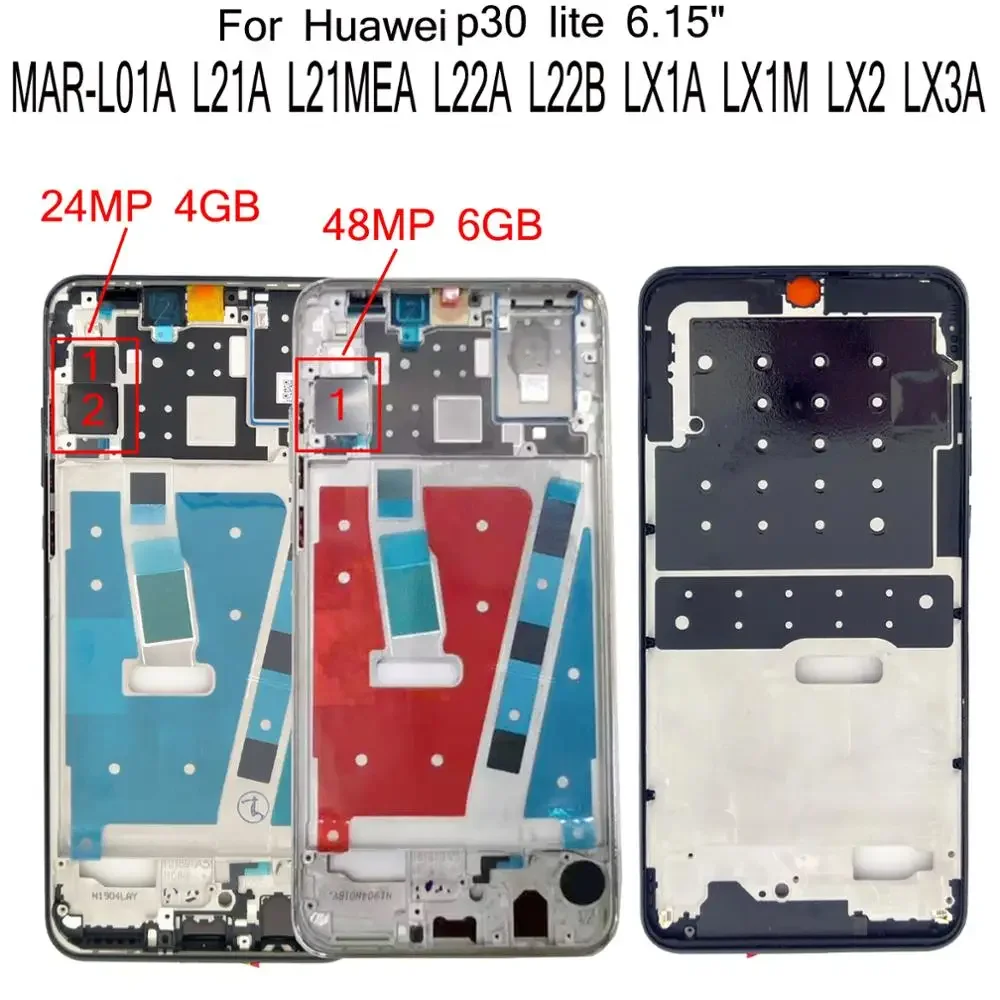 100% New For Huawei P30 Lite Nova 4E MAR-L01A L21A L21MEA L22A L22B LX1A LX1M LX2 LX3A Front Middle LCD Screen Housing Frame