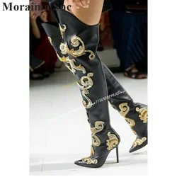 Over The Knee Black Bling Runway Boots Thin High Heel Shoes For Women Back Zipper Pointed Toe 2024 Fashion Zapatos Para Mujere