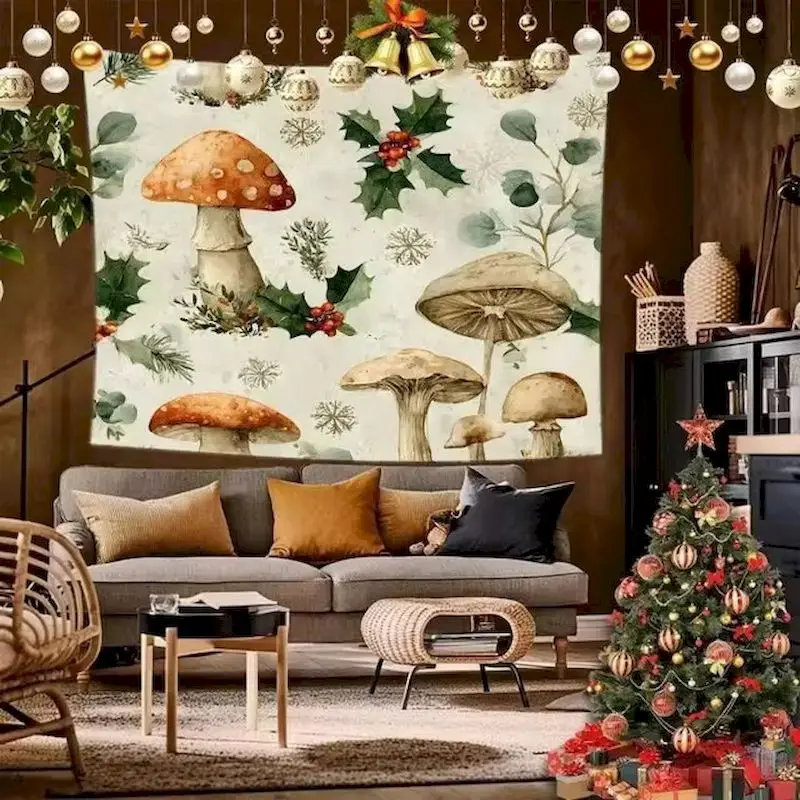 VIKAMA Vintage Santa Mushroom Plaid Tapestry Wall Hanging, 6 Designs, Wall Decor for Bedroom Living Room Dorm