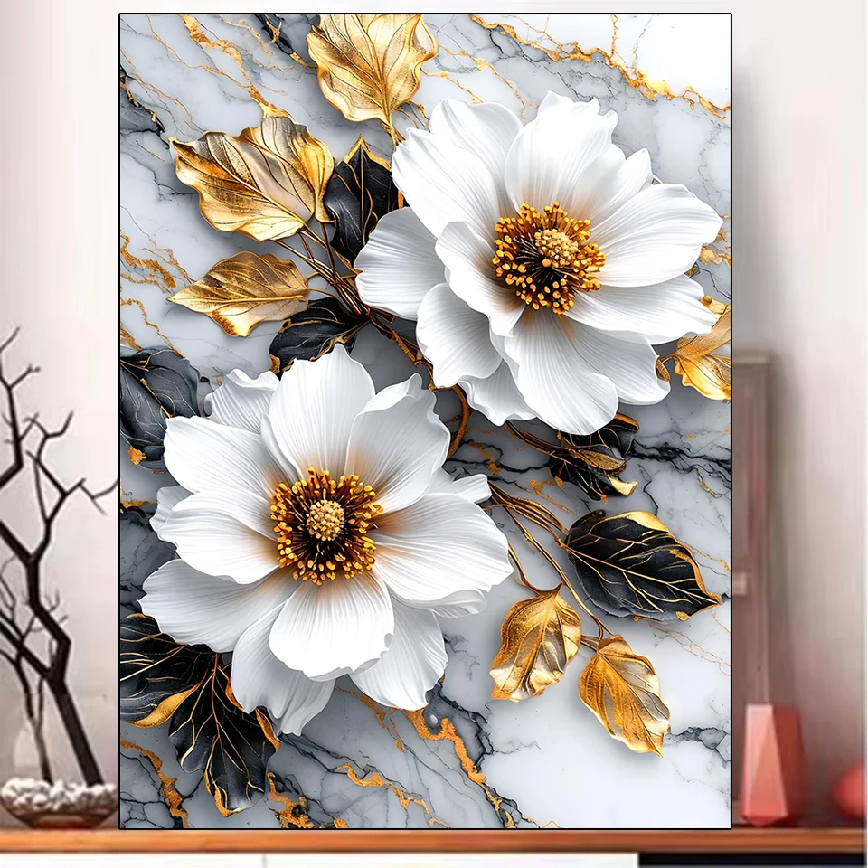 

New Diamond Painting Countryside Flowers White Black Gold Cartoon 5D Hand Embroidered Cross Puzzle Home Decoration Gift Handmade