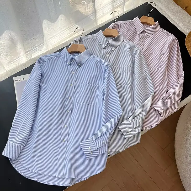 ex Ox Cloth Long Sve Gestreepte Contrasterende Kleur Casual Kraag irt Veelzijdig Woon-werkverkeer irt voor mannen en vrouwen