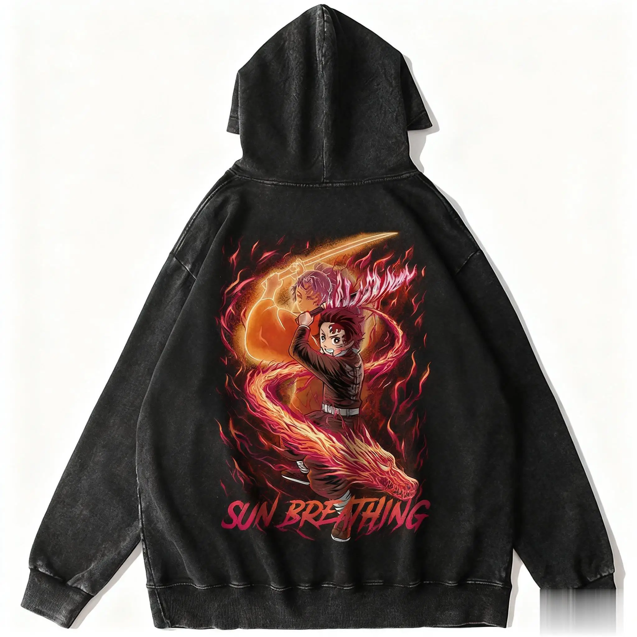 

Harajuku Vintage Wash Anime Hoodie Demon Slayer Men Women Pullover Streetwear Oversized Casual Hooded Sweatshirt Y2k Top Winter