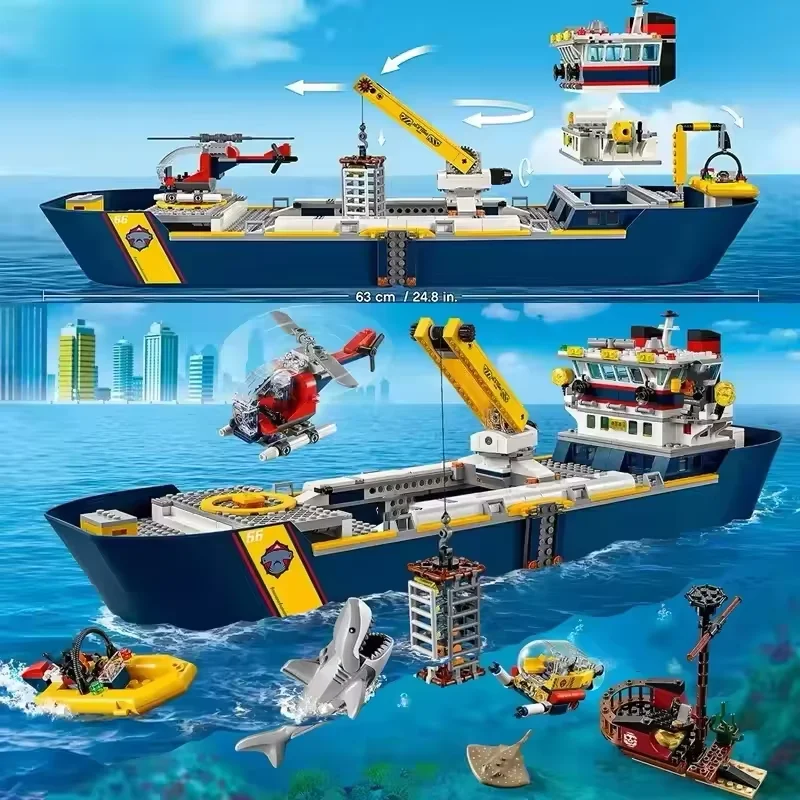 MOC Deep Sea Exploration Research Ship, Adventure Ship, Building Block Model Toy, Ocean Ship Model Building Block Birthday Gift view 4