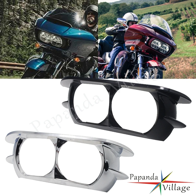 Motorcycles ABS Plastic Front Headlight Fairing Dual Head Light Trim Bezel Scowl Cover For Harley Road Glide FLTRU FLTRX 2015-20