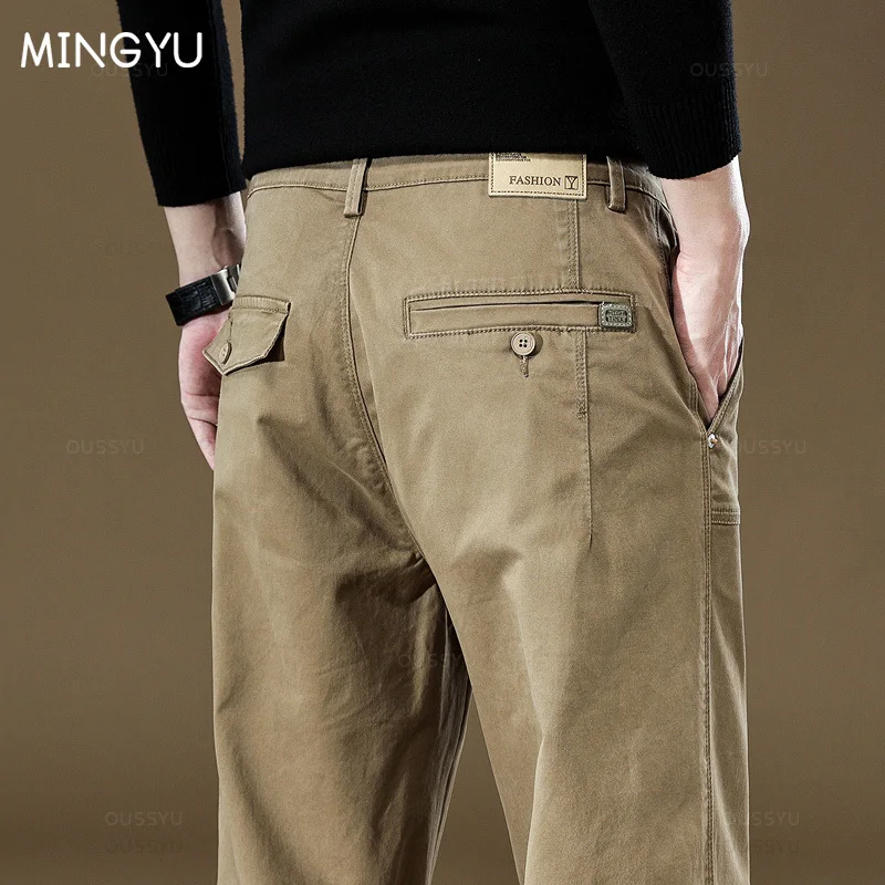 New 97% Cotton Cargo Trousers Men Outdoor Fit Straight Solid Color Work Sweatpants Man Jogger Overalls Korean Casual Pants Male