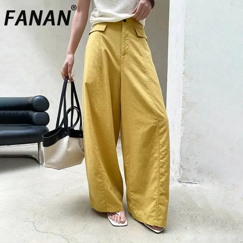 

FANAN Fashion 100% Linen Pants For Women High Waist Straight Loose Trousers Office Lady Fit Clothing Female Summer New