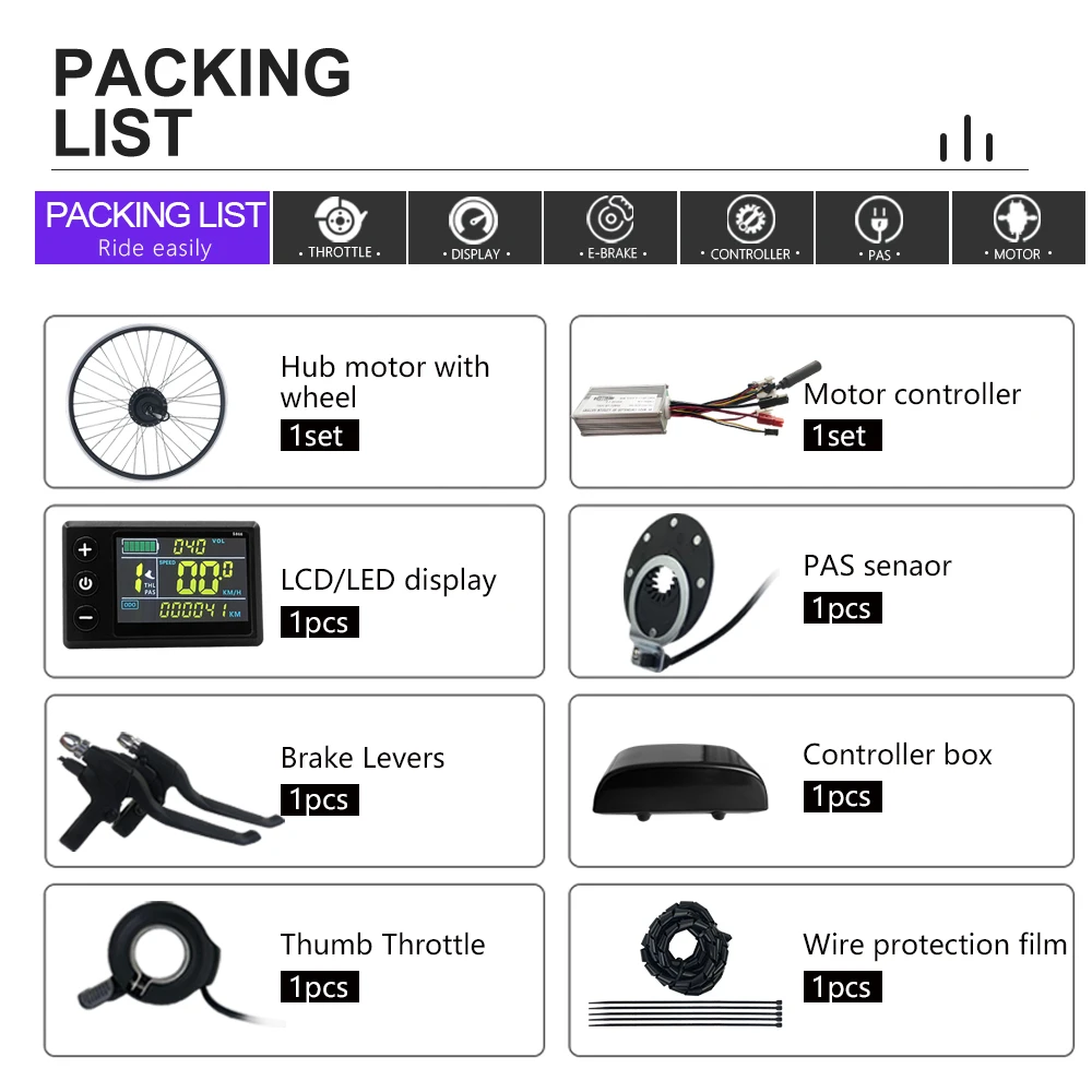 Electric Bicycle Conversion Kit, Rear Cassette, Wheel Hub Motor, 250W, 350W, 500W, 36V, 48V, 16 \'\', 29 \'\', 700C