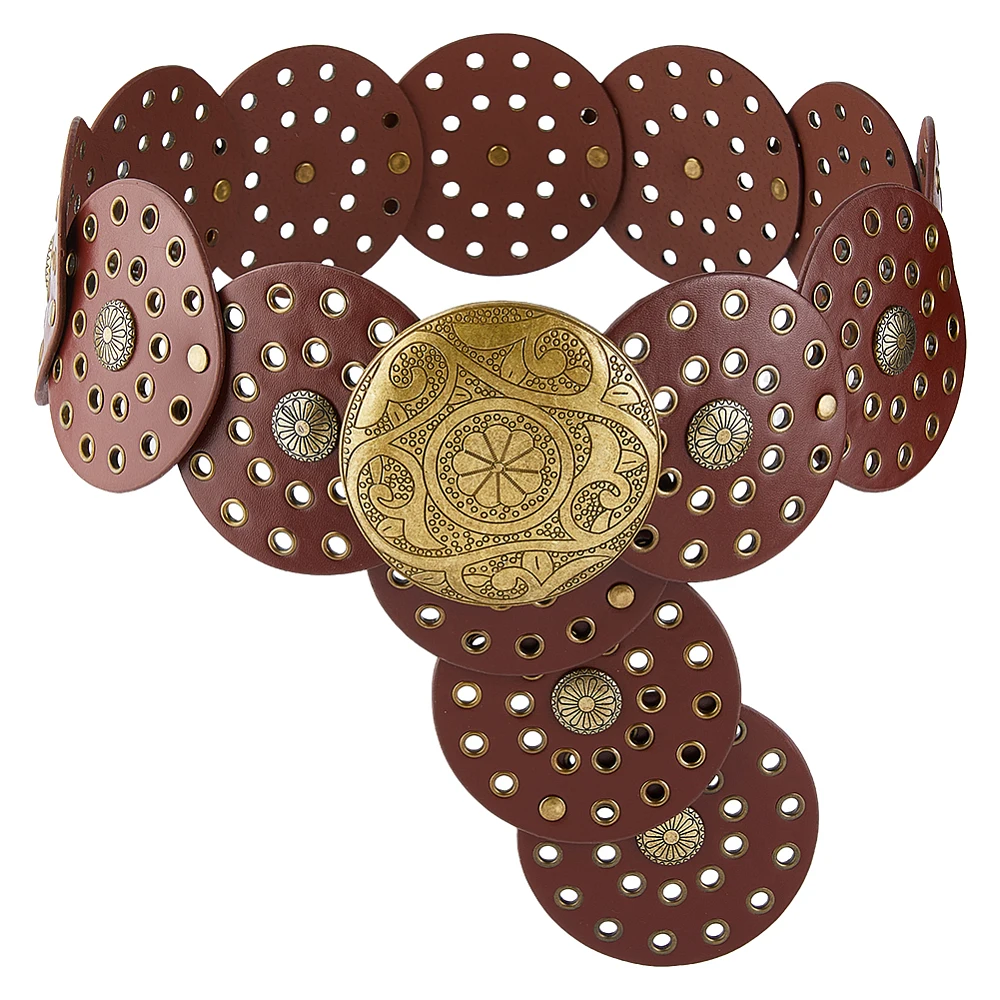 1.05M Women's Boho Disc Belt Vintage Waist Belt Wide Western Leather Belts 9cm Wide Cowgirl Belts for Skirts Dress