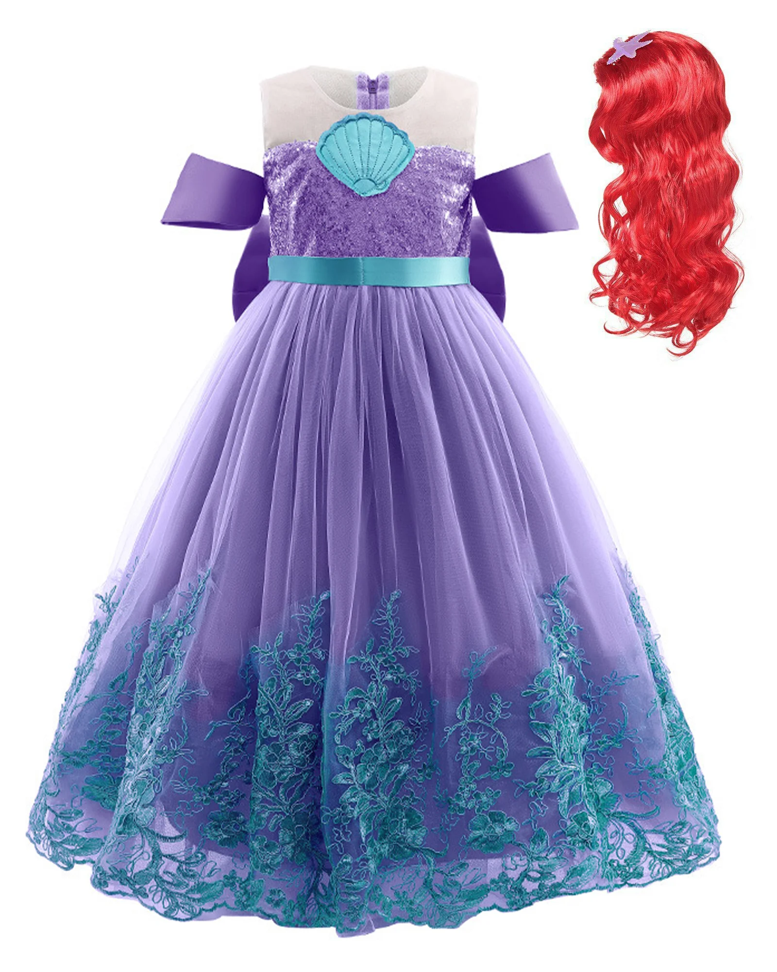 Summer embroidery Dress and wigs Girls Kids Cosplay Dresses Princess Costume Perform Clothes Birthday Party Merrmaid Clothing