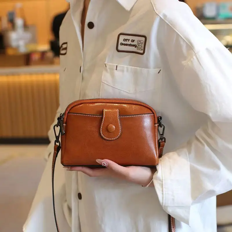 Genuine leather women\'s bag Mini small bag New fashion versatile mobile phone bag Women\'s shoulder bag Retro diagonal cross bag