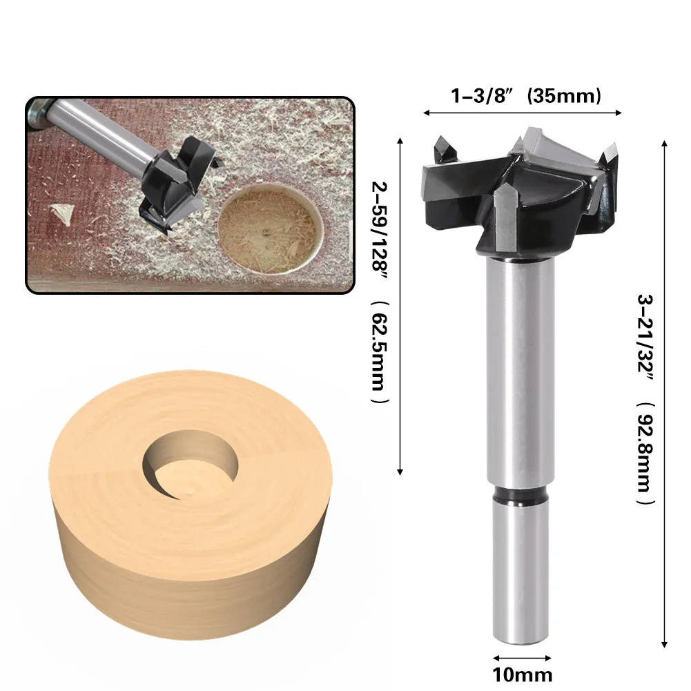 1PC 35mm 3 Teeth Forstner Tips Woodworking Tools Hole Saw Cutter Hinge Boring Drill Bits Round Shank Tungsten Carbide Cutter