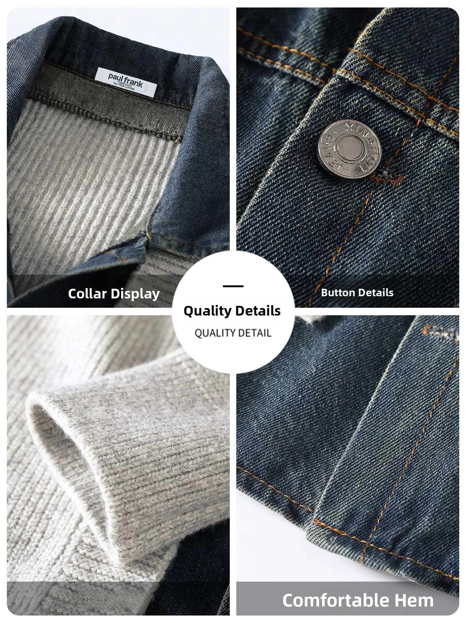 PaulFrank Casual Denim Patchwork Knitwear Open Cardigan Men's Spring New Loose Warm Loose Sle Faionable Long Sve Sweater