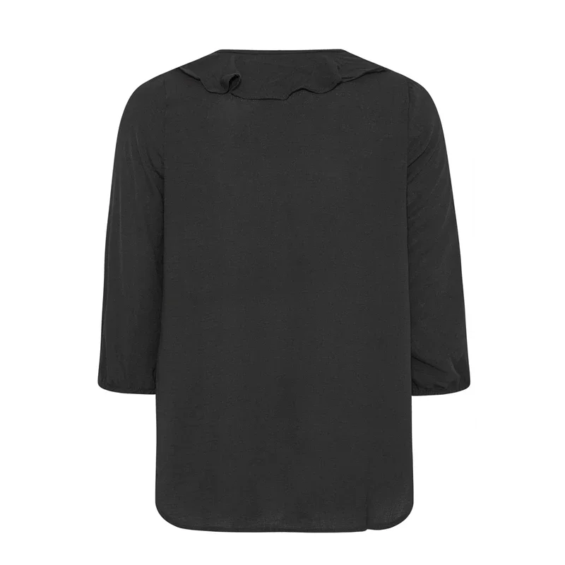 Blusa Sexy con cuello en V para mujer, blusa elegante con volantes, manga 3/4, túnica negra informal, talla grande 6XL 7XL