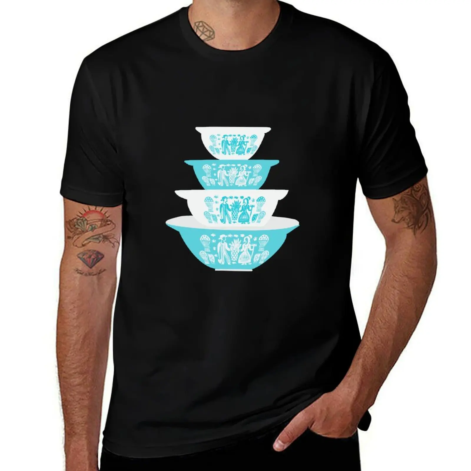 Vintage Pyrex Butterprint Turquoise Nesting Bowls T-Shirt Holiday Simple Tee Shirt T-Shirt
