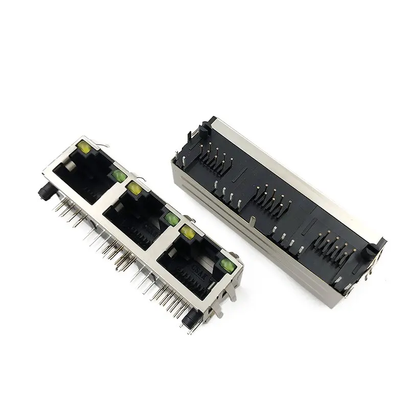 56 LED-S three-cell RJ45 socket with light without spring clip, three-port 8P8C horizontal network interface