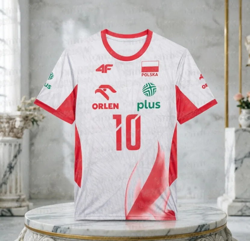 2026 Polska Volleyball Team Oversized T-shirt Y2K Harajuku Streetwear Short Sleeve Performance Sports Fan Jersey FamilyMatching