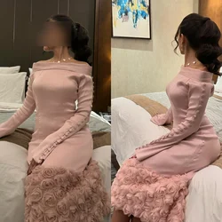 Customized Jiayigong High Quality Exquisite  Jersey Flower Button Formal Evening A-line Boat Neck Bespoke Occasion  Anke Length