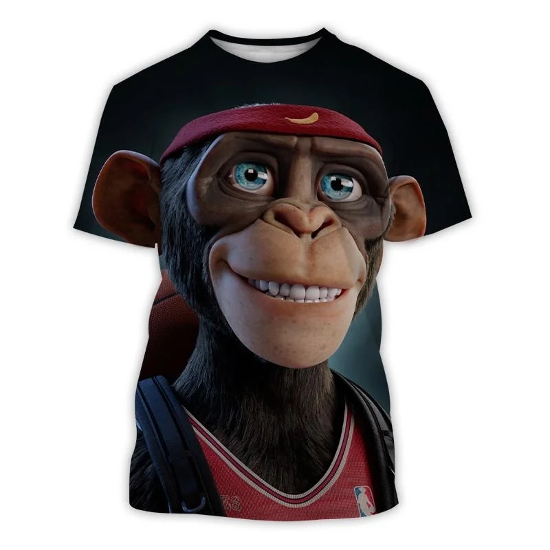 

Funny 3D Monkey Print T Shirt For Men Hip Hop Animal Pattern Short Sleeve Top Casual O-neck Oversized T-shirt Fashion Streetwear