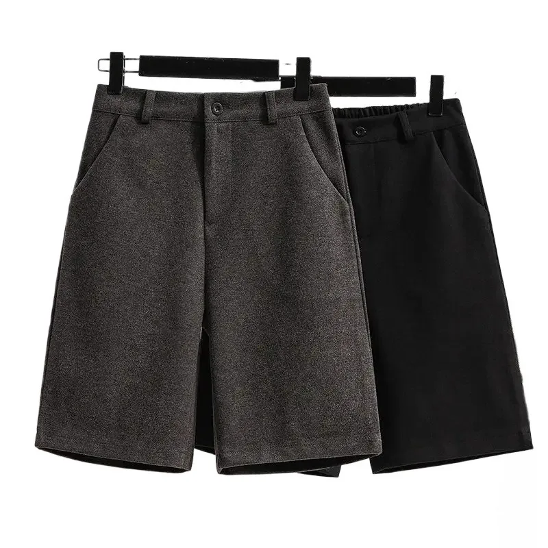 S-3XL Woolen Shorts Women Autumn Winter Vintage Korean Style All-match Straight Temperament Office Ladies Solid Cozy Feminine