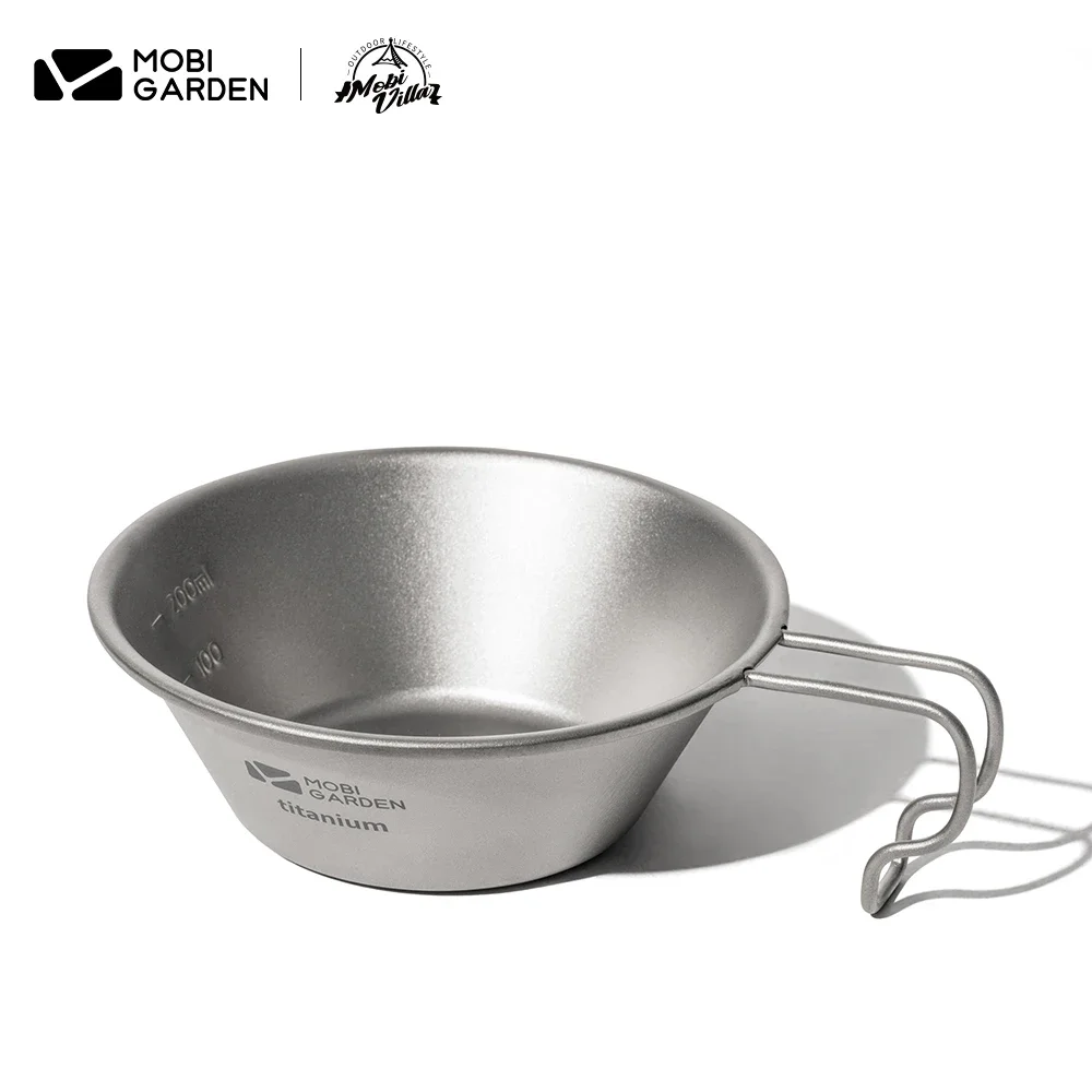 

MOBI GARDEN Titanium Bowl with Folding Handles Outdoor Camping Bowl Dinner Food Container for Outdoor Camping Hiking Backpacking