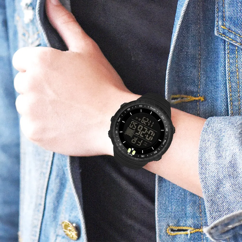 SYNOKE/Watch الرياضة في الهواء الطلق متعددة الوظائف مقاومة للماء والصدمات شاشة كبيرة عرض مضيئة LED ساعة رقمية للرجال