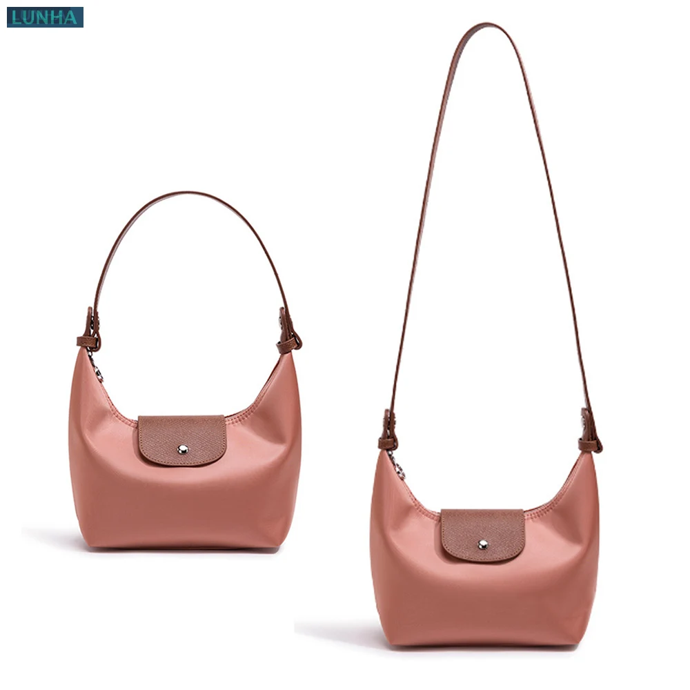 Nylon Mini Hobo Shoulder Bag Dumpling Tote with Leather Flap Convertible Crossbody & Top-Handle Purse for Women Everyday Travel