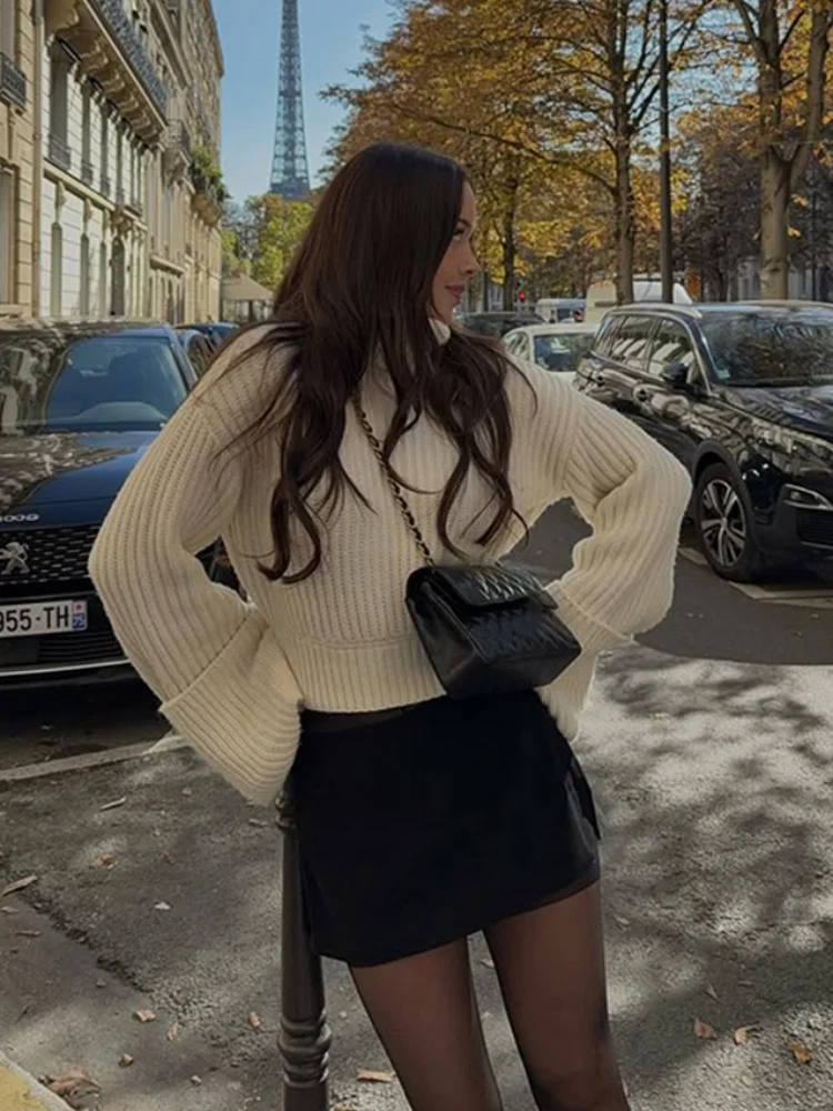 

Women's Solid Color Casual Knitted Sweater Full Sleeve Short Folded Turtleneck Collar Pullover Fashion High Street Commute Top