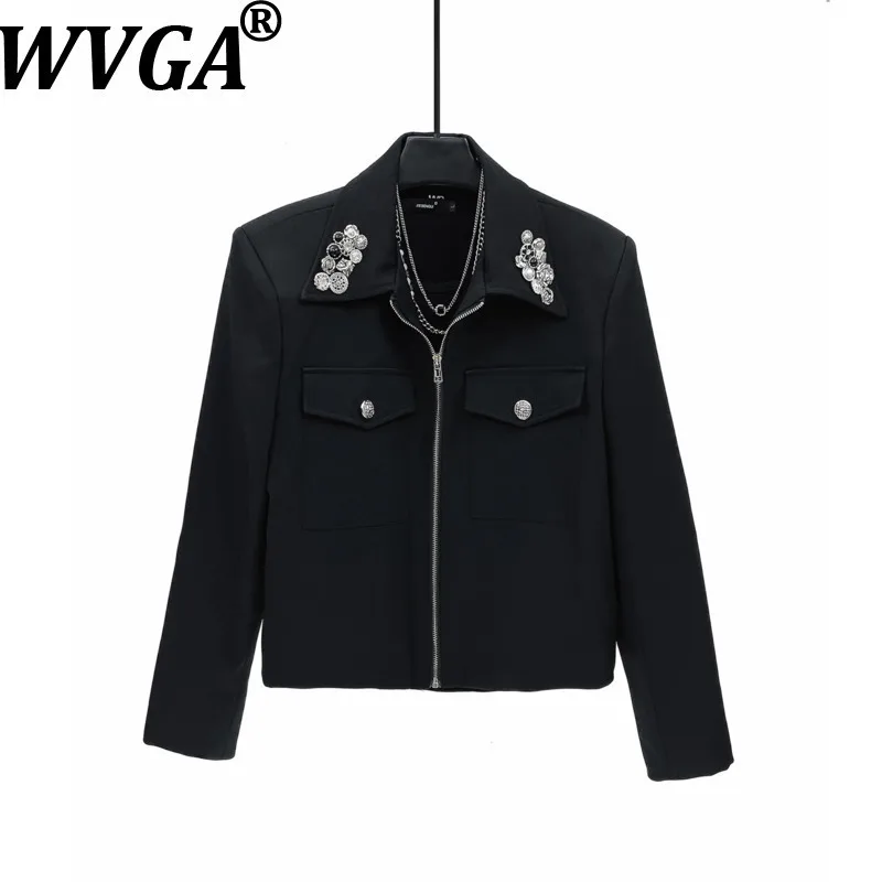 

WVGA Spring Autumn New Man Tide Button Trendy Short Jackets Niche Chic Casual Turn-Down Collar Long Sleeved Coats Ins Y2K W13532