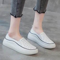 GKTINOO Women Sneakers Big Size 2024 Spring New Genuine Leather Loafers Hollow Out Women Casual Slip-On Women's Nurse Shoes