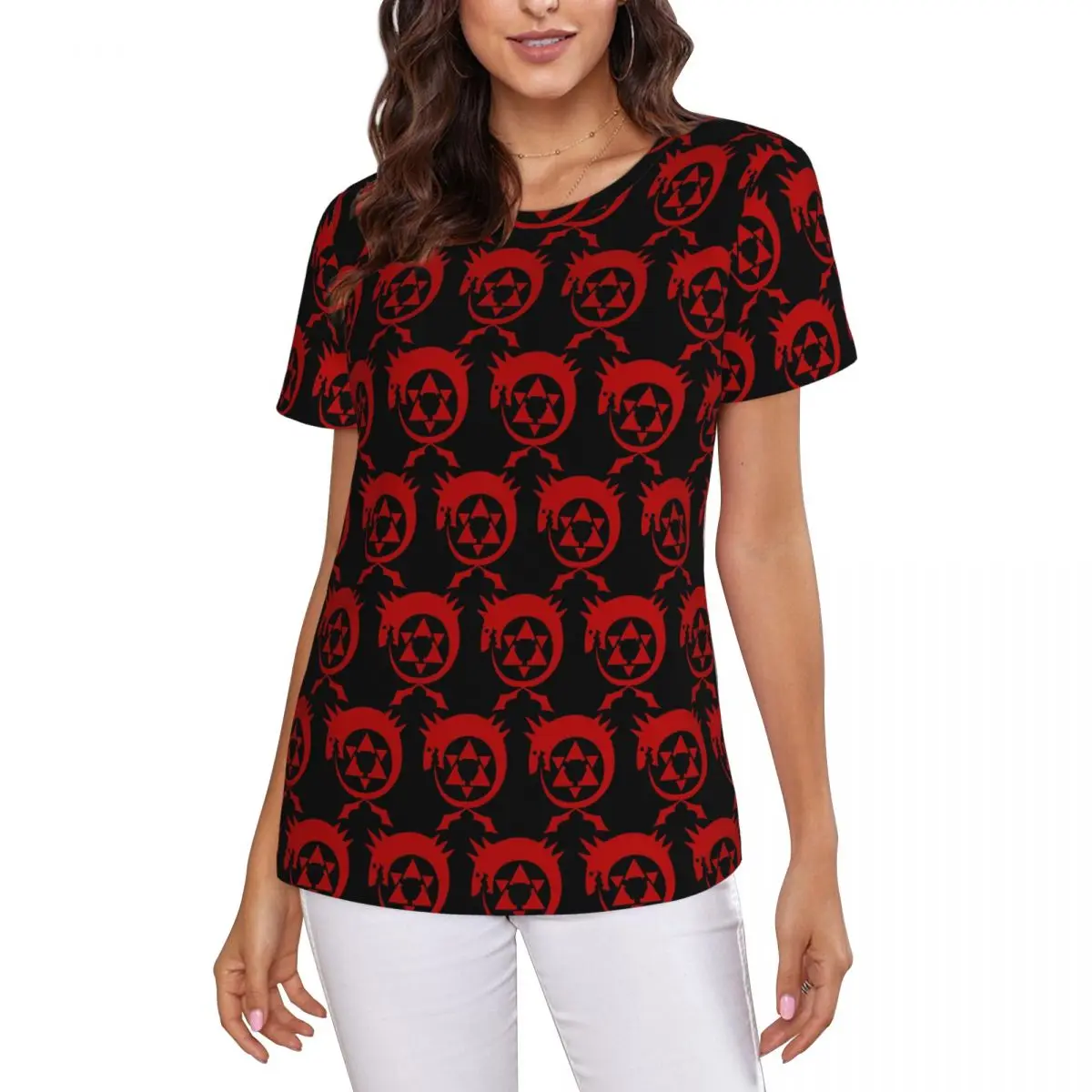 Camiseta con símbolo de Fullmetal Alchemist Ouroboros Homunculus, camisetas de manga corta para mujer, ropa con cuello redondo, camisetas de verano, ropa de calle