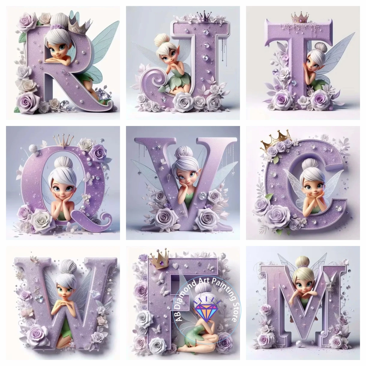 

Cartoon Tinker Bell Princess Letters AB Diamond Painting Diamond Mosaic Butterfly Craft Kits Wall Art 5D DIY Gift