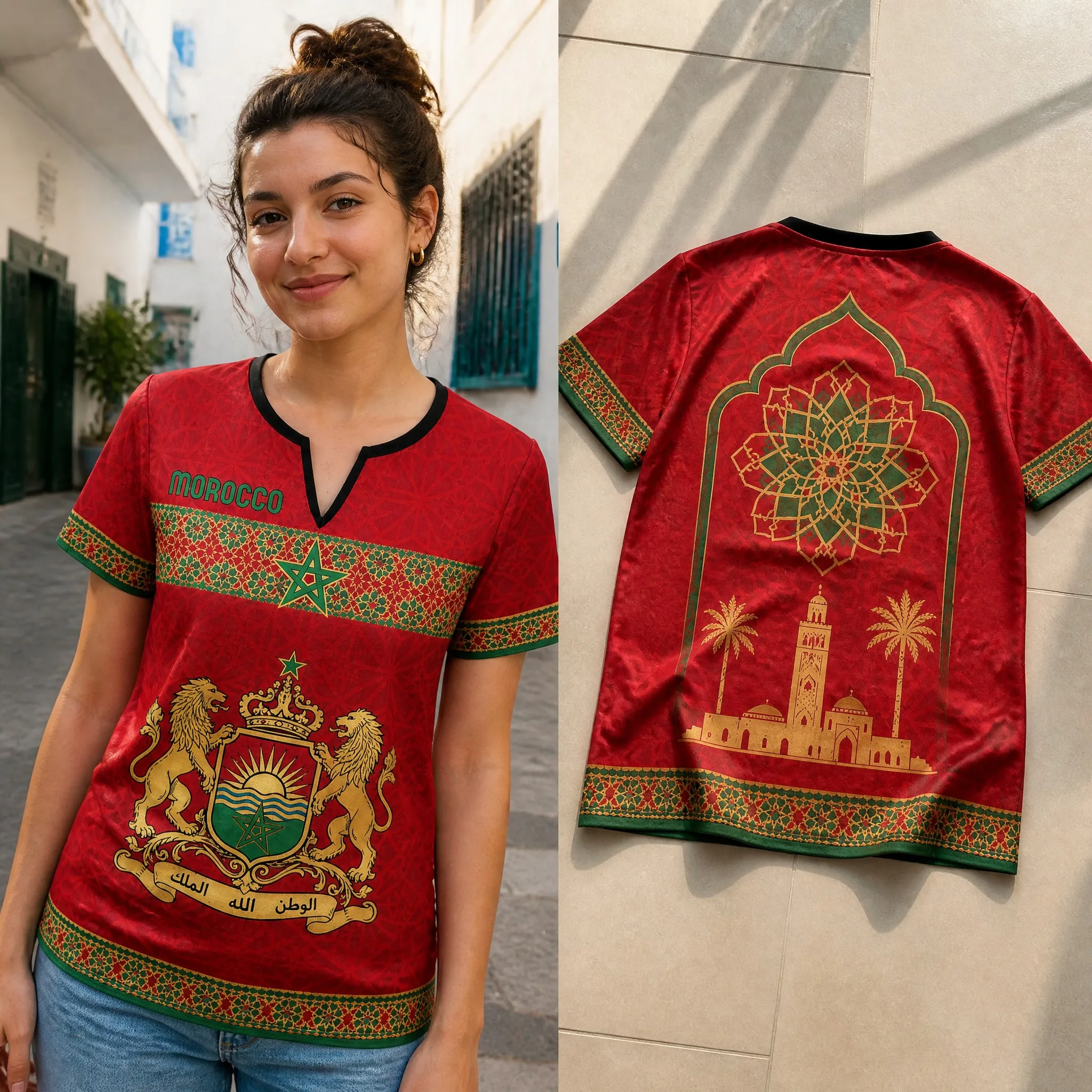 Womens Small V Neck T Shirt Morocco Crest Border Print Short Sleeve Casual Summer Top Elegant Daily Streetwear Fashion Daily Top
