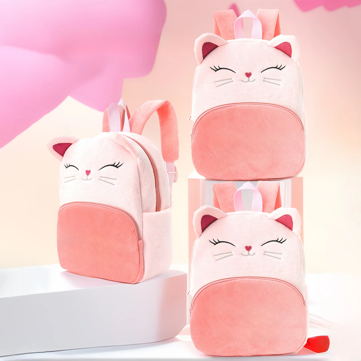 Cartoon Multi-color Cartoon Cat Children's Backpack Large Capacity Backpack Kindergarten Plush Backpack Ideal for School/Outdoor