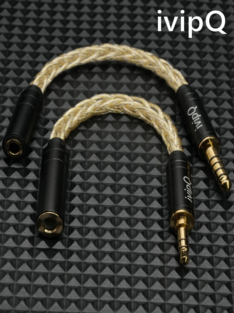 Kabel adaptera IvipQ 2.5/3.5/4.4mm męski na 2.5/3.5/4.4mm żeński, męski na męski, 8-żyłowy, złoto-srebrny, zbalansowany kabel audio do konwersji. — zdjęcie produktu 7