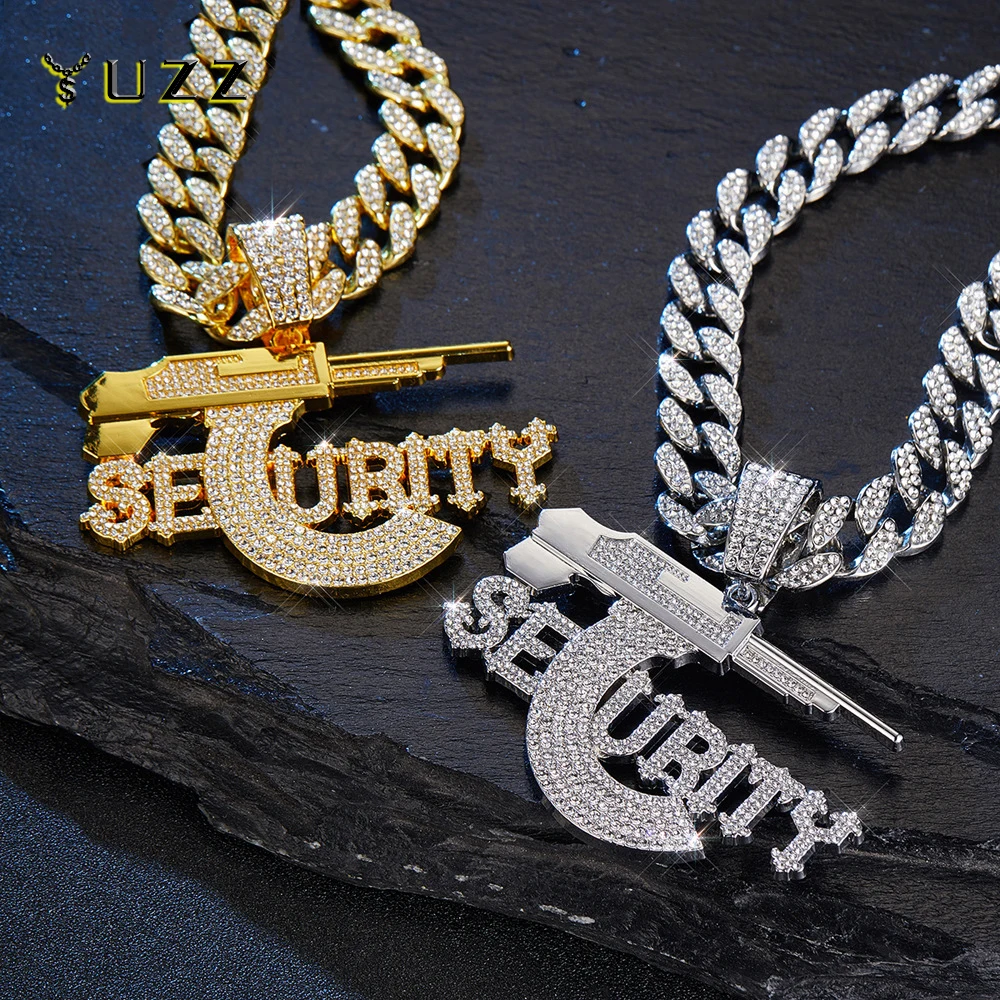 Hip Hop Sniper Gun Jewelry Letter SEURITY Pendant with 13mm Cuban Chain Men's and Women's Necklace Punk Hip Hop Accessories Gift